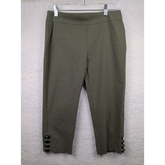 JM Collection Petite Medium Womens Olive Green Capri Pull On Slim Leg Pant - Picture 1 of 10